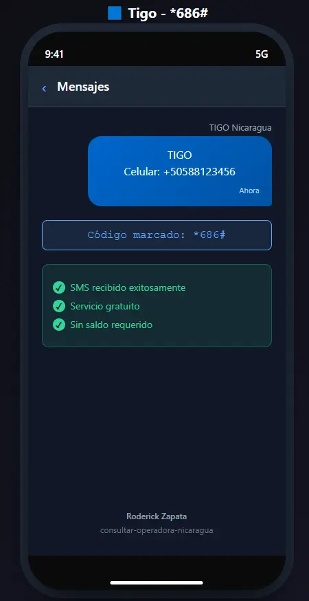 Respuesta del código USSD *686# en Tigo Nicaragua mostrando el número de celular